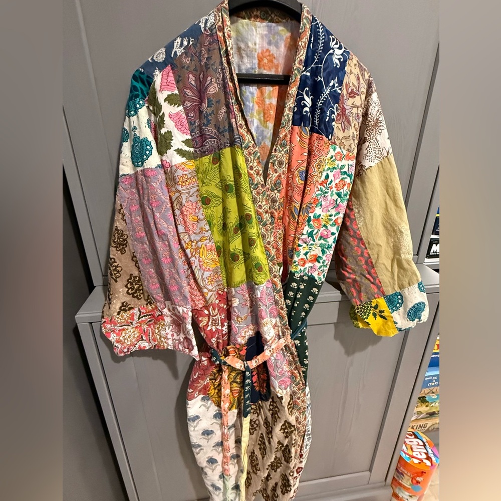 Repurposed Cotton Sari Robe - Picture 2 of 12